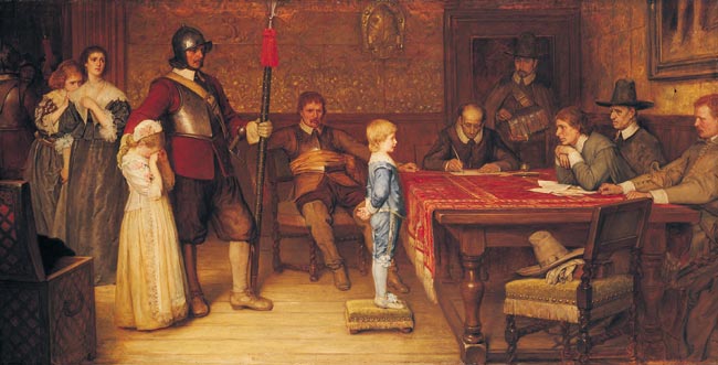 And When Did You Last See Your Father? di  William Frederick Yeames (1878). Il dipinto mostra un giovane (in una casa leale al Re) interrogato da un miliziante della fazione Parlamentare durante la guerra civile inglese