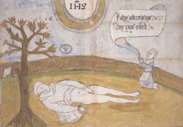 Manifesto realizzato a seguito dell'omicidio di Darnley, che ritrae il figlio James-Giacomo accanto al cadavere del padre che prega :Judge and avenge my cause, O Lord!':