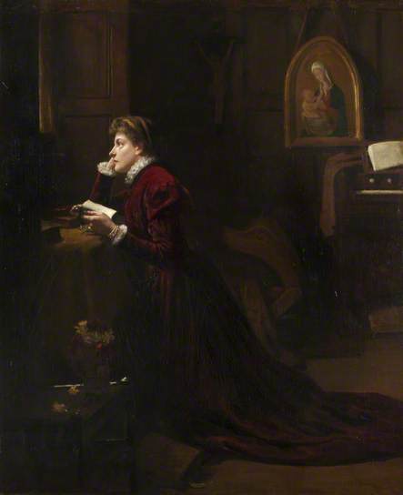 Mary queen of Scots at prayer - dipinto di Patrick William Adam